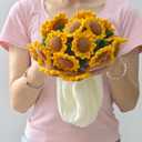Crochet Sunflower Bouquet Blanket, Handmade Flower Blanket, 24 Inch Round Floral Knitted Gifts for Mother's Day, Birthday, Kids, Friend, Teacher,Home Decor, Sofa