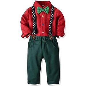SALNIER Toddler Boy Suit Baby Boys Wedding Dress Outfit Formal Gentleman Clothes Set Dress Shirt Bowtie Suspenders Pants 3pt