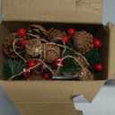 Christmas Garland with Lights, 9.8FT 30 LED Lights Christmas Decorations for Apartment, Christmas Indoor Decorations with Pinecones, Red Berries, Bells for Fireplace Mantel, Stairs (Warm Color) (Brown, Red, Green)