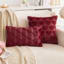 AQOTHES Wine Red Valentines Throw Pillow Covers 18x18 inch Set of 2 Valentine's Day Decor Faux Fur Love Heart Throw Pillows for Sofa Couch Living Room Holiday Festivals Decoration