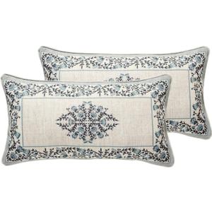 ISAENNE Design Linen Rectangle Throw Pillow Covers 12"x20" Pack of 2, Cottage Farmhouse Cushion Covers with Thorn Vine Pattern Decoration Pillowcases for Bed, Living Room, Outdoor, Car, Segerman 