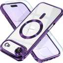 Misea Magnetic for iPhone 17 Air Case Compatible with MagSafe [Never Yellowing] [Military Grade Drop Protection] Full Camera Lens Protector Plating Soft Clear Phone Case for Women, Deep Purple