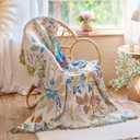 Boho Throw Blanket 50"x60" Floral Couch Blanket with Sunflowers,100% Cotton Soft Breathable Lightweight Spring Decorative Tassel Reversible Blankets for Sofa Bed Decor All Season