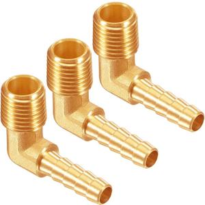 3PCS Brass 1/4"NPT Male to 1/4" Barb 90 Degrees Elbow Thread Pipe Hose Barb Fittings for Water/Oil/Gas