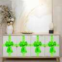 Christmas Cabinet Bows, Green Furry Ribbons, Holiday Door Decorations, Xmas Party Supplies (4, Green Fur)