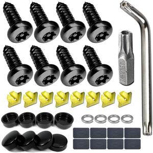 BGGTMO Black License Plate Screws- Stainless Steel Plate Mounting Hardware for Car Tag Frame, Anti-Theft Security Self-Tapping Screws Fit Front Bumper, with Matte Black Caps, Insert Fasteners