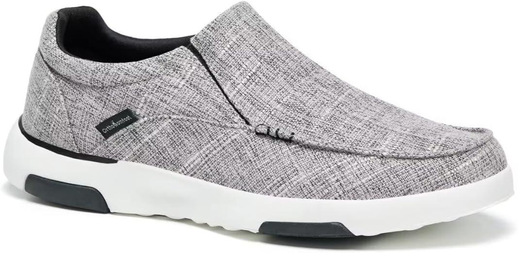 OrthoComfoot Men's Orthopedic Comfortable Slip-On Shoes with Arch Support, Orthotic Loafers for Plantar Fasciitis, Canvas Leisure Vintage Flat Walking Shoes for Foot and Heel Pain Relief (12, Light Grey)