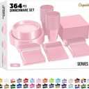 350 Pcs Pink Plastic Plates For Party, Pink Disposable Plates Set, 50 Of Each 9" Dinner Plate Set, 7" Dessert Plate, Cups, Napkins & Cutlery Plastic Dinnerware Set Exquisite
