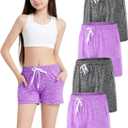 4 Pack Girls Athletic Shorts Dry-Fit Basketball Shorts with Pockets,Girls Running Shorts for Kids Gym Soccer (S)