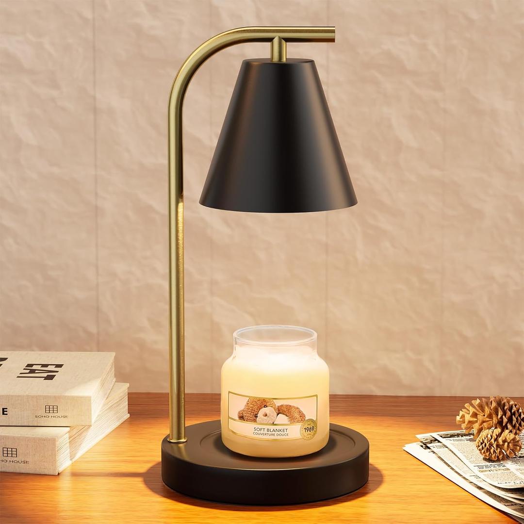 Black and Gold Candle Warmer, Candle Warmer Lamp with TimerElectric Candle Lamp Warmer for Scented Wax with 2 BulbsHouse Warming Gifts New Home&Gifts for Women, Candle Lamp for Jar Candles