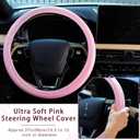 Frienda 10 Pcs Leather Steering Wheel Cover Set for Women 14.5-15 Inch Car Accessories with Seat Belt Shoulder Pad Seatbelt Cover Cup Holder Start Button Ring Sticker Air Vent Clip(Pink)