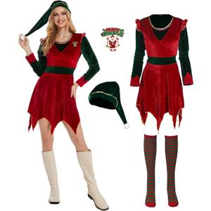 Christmas Costume For Women,4 Pcs Cute Jovi the Dress Womens adult Holiday Xmas Fancy Outfit for Party (Small, Red)