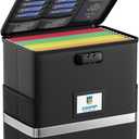 Fireproof File Box with Lock, Document Box Storage Organizer, Suitable for Hanging File Folders in Letter Size, Collapsible File Box, Reflective Strip for Fast Find (12.2"*6"*10.2, Black)