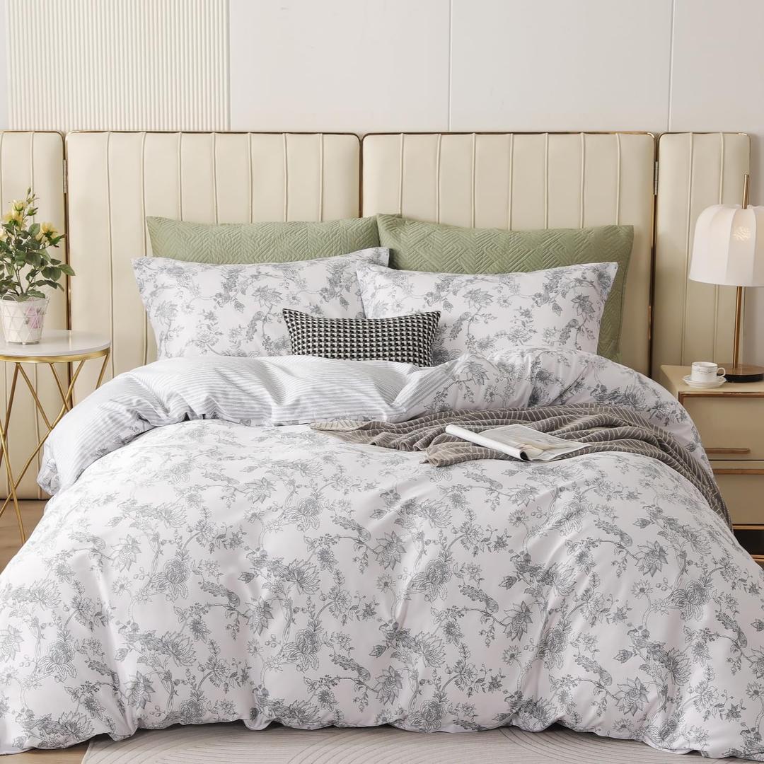 OAITE Duvet Cover Set,100% Cotton Comforter Cover with Leaf Pattern Duvet Cover Set,Soft Bedding Set Includes with 3 Piece (2 Pillow Shams,1 Duvet Cover)