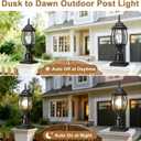 Redluck Outdoor Post Lights, 17.37" Hardwired Dusk to Dawn Lamp Post Light Fixture, Black Aluminium Waterproof Lamp Posts Outdoor Lighting, Outdoor Pole Lights for Yard, Patio, Pathway, Garden