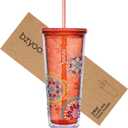bzyoo SIP 24oz (710ml) Double Wall Plastic Tumbler with Lid and Straw Cold Drink Travel Mug Reusable Party Cup Perfect for Ice Coffee, Tea Office Poolside Parties Gifts Color: Medallion Orange