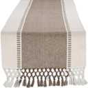 DII Dobby Stripe Woven Table Runner, 13x72, Brown (13x72" (13x77.5, Fringe Included))