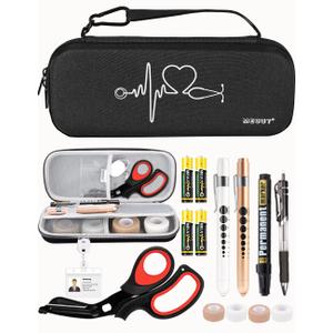 MEUUT 15 pcs Stethoscope Case Kit, Perfect Nurse Gift Include Stethoscope Case, Medical Scissors, Penlights with Batteries, Bandage Wraps, Badge Holders for Nurse (Black)