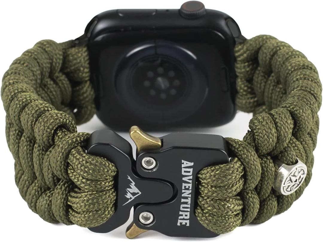 Paracord Band Compatible with Apple Watch Band 38mm 40mm 41mm 42mm 44mm 45mm for MenSurvival Military Tactical Paracord Weave Wristband Compatible for iWatch Series SE 7/6/5/4/3/2/1 (Army Green)