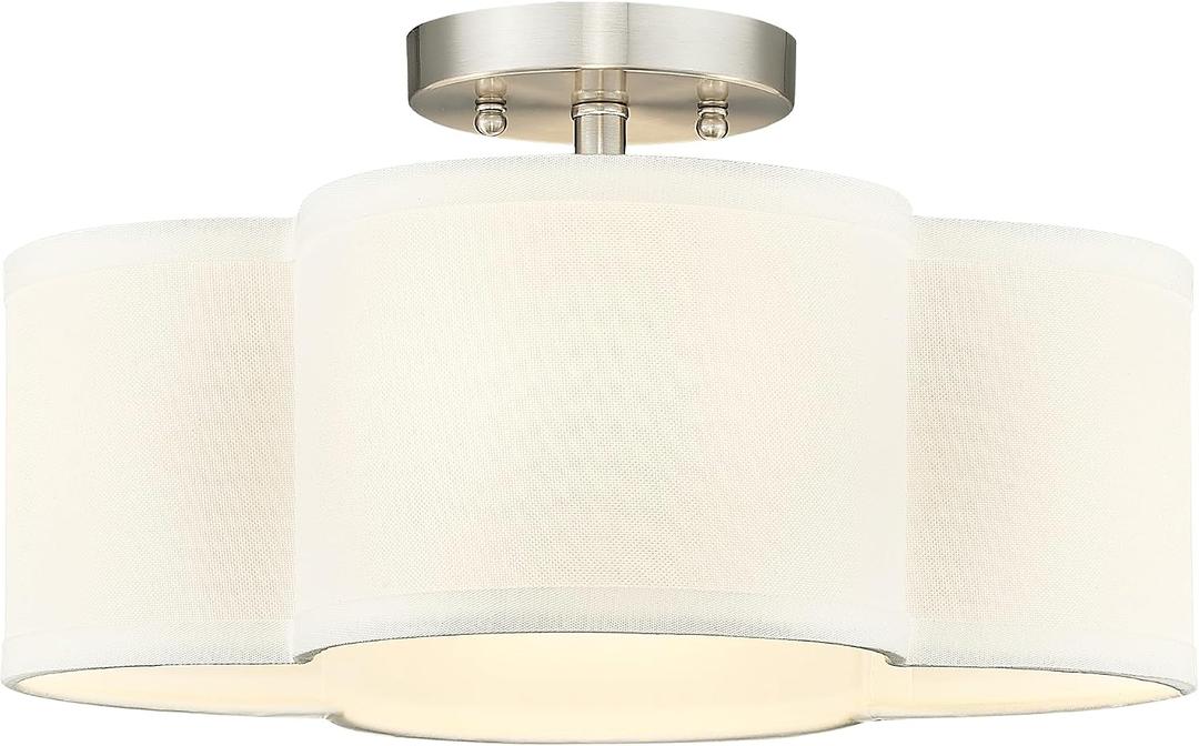 Semi Flush Mount 4-Light 14Inch Ceiling Lights with Fabric Shade in Quatrefoil Shape, Brushed Nickel for Nursery, Hallway, Bedroom, Kitchen - AD-22007-4SF-SN
