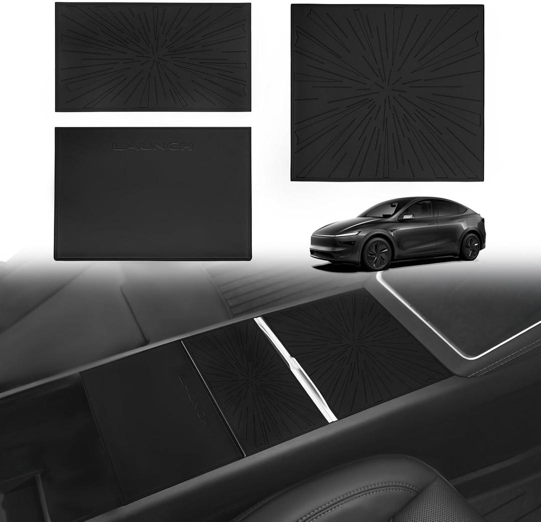 BestEvMod 3PCS Center Console Cover Insert Liners Compatible with Tesla Model Y Juniper 2026 Refresh Launch Series Pattern Console Protector Mats No Interference with Sliding Custom Fit Removable