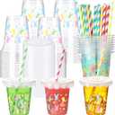 Qinyoung 14 oz Easter Cups with Lids Straws and Liners Bunny Plastic Disposable Rabbit Eggs Cups Bulk Easter Eggs Party Cups for Spring Easter Party Supplies Beverage Cold Drinking