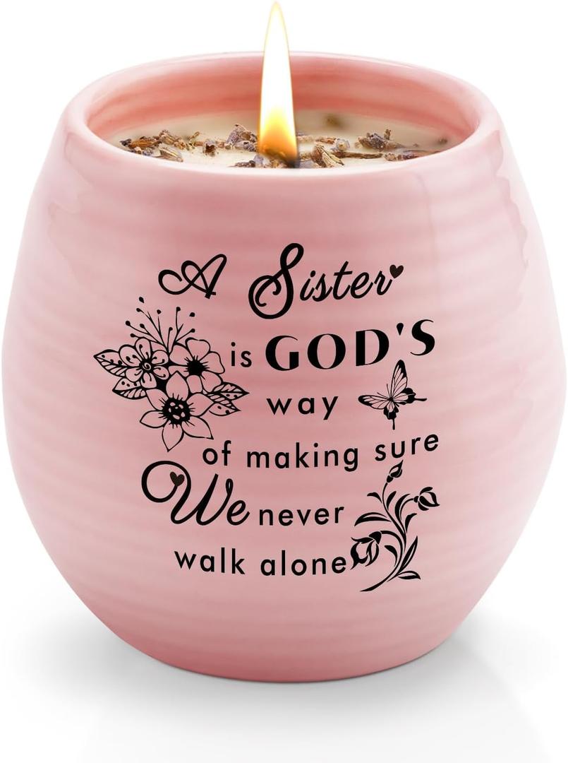 Sister Birthday Gifts, Sisters Christmas Gifts from Sister, Handmade Ceramic 8oz Soy Wax Lavender Scented Candles, Sisters Candle Gift for Soul Sisters Best Friend BFF Bestie
