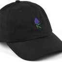 Rose Embroidered Dad Hat Women Men Cute Adjustable Cotton Floral Baseball Cap (Black)