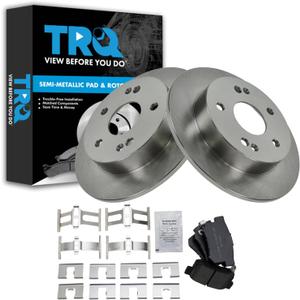 TRQ Rear Brake Pad and Rotor Set Semi Metallic Solid Rotors Compatible with 1997-2001 Honda Prelude