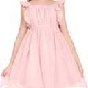 Girls Ruffle Sleeve Swiss Dot Dress Stretchy A-Line Flutter Sleeve Casual Dress for 5-12 Years Kids (10-11 Years, Light Pink)