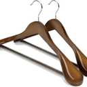 HOUSE DAY Wood Suit Hangers for Men, Smooth Wide Shoulder Wooden Hanger with Non Slip Pant Holder, Wide Hangers for Suits, Coats, Jackets, Heavy Wide Clothes Hanger 2 Pack, Walnut