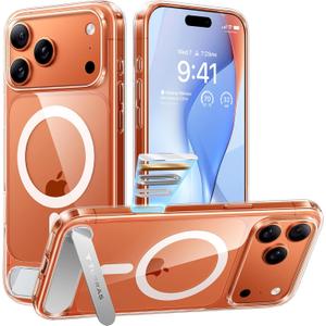 TORRAS Strong Magnetic & Seamless Stand for iPhone 17 Pro Case, Fit for MagSafe, Militray Grade Protection, Camera Control, Built-in Kickstand Slim Case for iPhone 17 Pro Cover, Anti-Yellowing Clear
