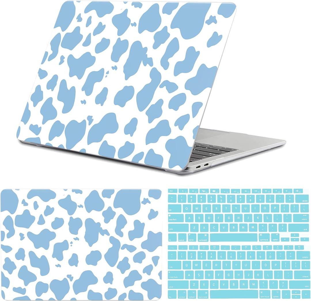 Compatible with MacBook Air 13 inch Case,2020 2019 2018 Release,(A2337 M1 A2179 A1932),with Touch ID and 2 Pack Keyboard Protectors,Laptop Plastic Hard ShellBlue Cow