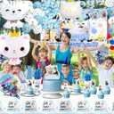 142Pcs Cat Birthday Decorations, Cat 2nd Birthday Party Supplies, Cat Birthday Party Decorations Include Plates Cups Napkins Tablecloth Balloons Cake Toppers for Kids Party