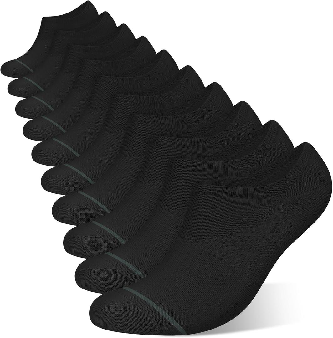 10 x wernies 10 Pairs No Show Socks Men Low Cut Ankle Short Casual Thin Invisible Socks with Non Slip Grips (Black)