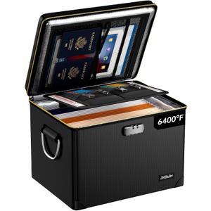 Fireproof Document Box with Fireproof Zipper,Hard Case Fireproof File Box with Lock,Insulated Non-Foldable Fireproof File Cabinet Large Portable Home Office File Organizer for Hanging Letter Folders