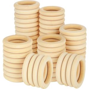 50PCS 3 inch Wood Rings for Crafts 70mm Unfinished Wood Rings Natural Wood Macrame Rings Solid Wood Rings for DIY Crafts, Connectors Jewelry Making