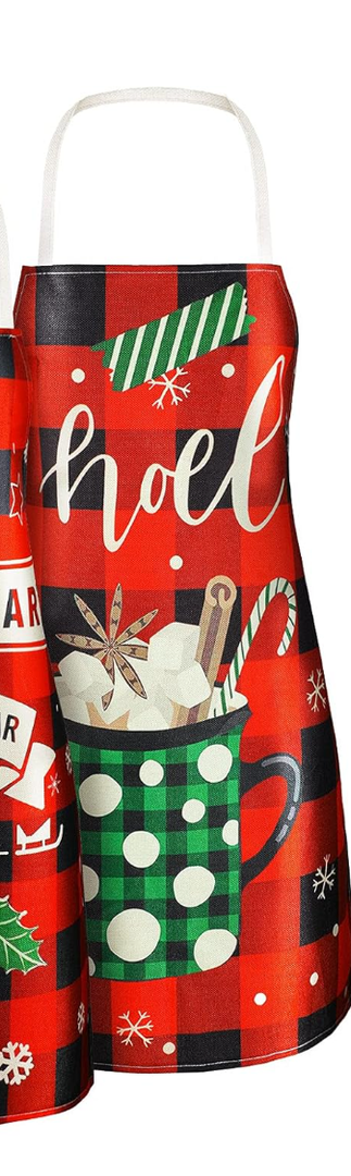 SATINIOR Christmas Aprons Adjustable Kitchen Cooking Aprons Xmas Buffalo Plaid Merry Christmas BBQ Bib for Adults