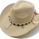 Western Straw Cowboy Hat for Women Beach Sun Hat for Men Wide Brim Fedora Hat Cowgirl Hats Summer Panama Hat (Beige)