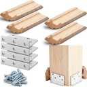 Blulu 1 Set 3" Newel Post Mounting Kit 4 Pcs L Bracket Metal Post Anchor with 4 Pcs Red Oak Wood Trim Deck Base Fasteners for Fastening Handrails Balustrades to Stairs and Floors