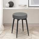 360° Swivel Vanity Stool, Vanity Chair Stool for Makeup Room, Round Linen Makeup Vanity Stools, Modern Small Ottoman Foot Rest Bench with Metal Legs for Living Room, Bedroom, Grey&Black