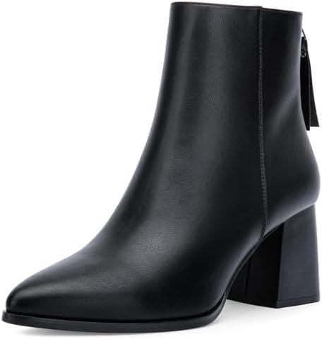 Jeossy Women's Chunky Heeled Ankle Boots, Pointed Toe Stacked Block Heel Booties, Black, 6 Size