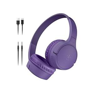 Belkin SoundForm Mini - Wireless Bluetooth Headphones for Kids with 30H Battery Life, 85dB Safe Volume Limit, Built-in Microphone - Kids On-Ear Earphones for iPhone, iPad, & More - Purple