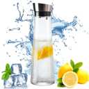GLASKEY Glass Water Carafe with Lid,1200ml Glass Juice Pitcher with Stainless Steel Gravity Lid,Clear Water Pitcher for Ice Tea, Lemonade, Coffee,Juice Beverage,40 oz (Transparent)