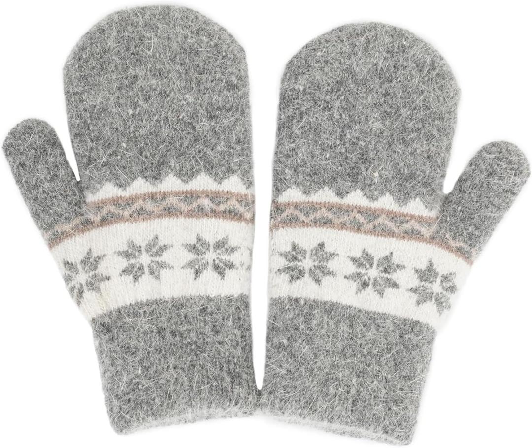 FGSS Winter-Knit-Mittens for Kids - Warm Stretchy Outdoor Gloves Boys-Girls Cute Snowflakes Gloves for 6-12Years (Gray)