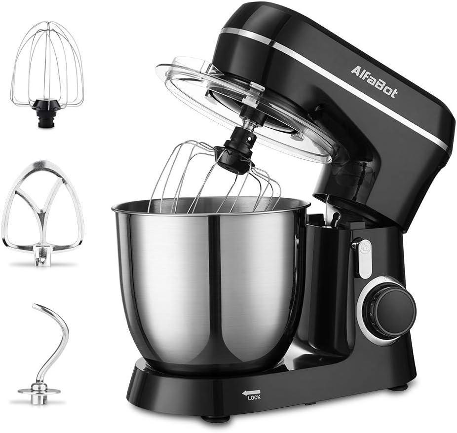 Stand Mixer, AlfaBot SM-1531 4.8Qt Electric Kitchen Mixer with Dough Hook Flat Beater and Whisk, Tilt-Head 10 Speed Food Mixer with Stainless Steel Bowl and Splash Guard
