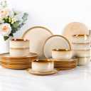 LERATIO Ceramic Dinnerware Sets for 8,Plates and Bowls Sets,Reactive Glaze Dishes Set,Highly Chip and Crack Resistant | Dishwasher & Microwave & Oven Safe Dishes set,Service for 8-Kahki (24pc)