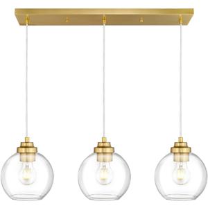 3-Light Gold Linear Chandelier, Globe Kitchen Island Lighting, Modern Pendant Light with Clear Glass for Dining Room Living Room Pool Table, ZCPL101BG-3S (8 inch)