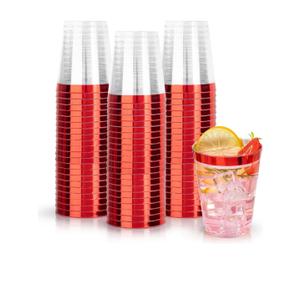 DaYammi 100 Pack Red Plastic Cups 10 Oz Clear Red Rimmed Plastic Cups for Party Fancy Disposable Cup for Wedding Disposable Glasses Clear Tumblers with red Rim for Party Elegant Wine Cocktail Cup