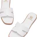 Women's Flat Sandals Dressy Comfortable Slide Sandals Fashion Square Open Toe Slip On Beach Sandals for Summer (White) Size: 8